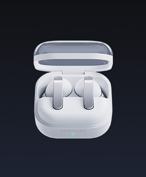A pair of white Galaxy Buds4 Pro in the opened Charging Case.